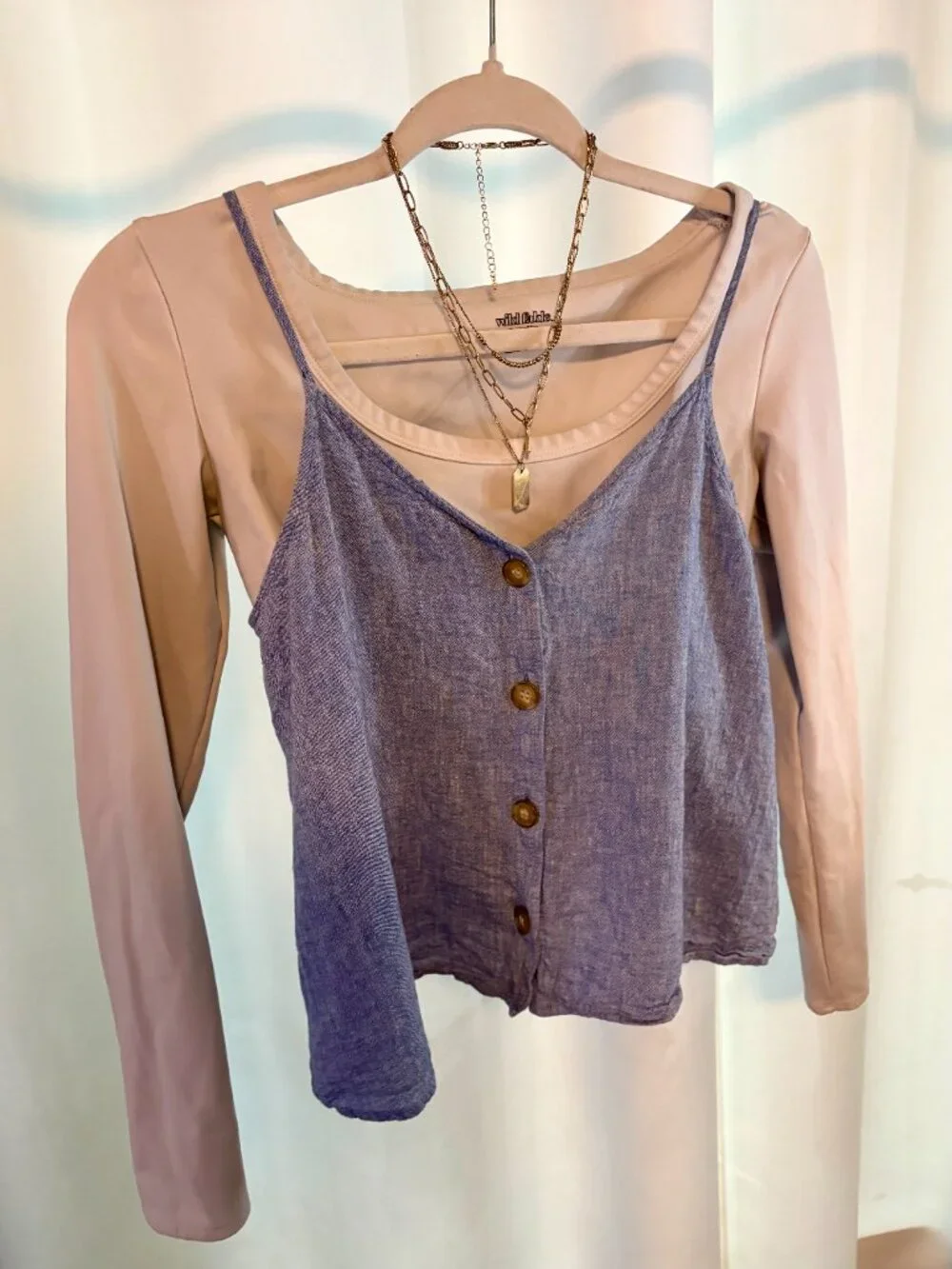 Denim Button String Top - Picture 1 of 3